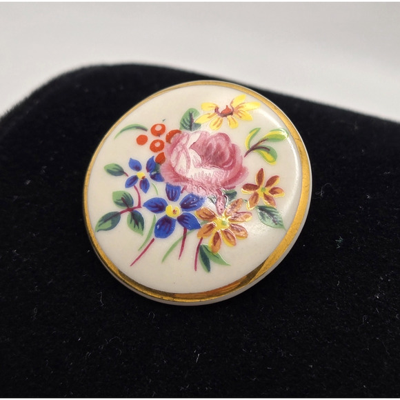 Ibis Aveiro Vintage Brooch Porcelain Floral Dainty Classic Hand Painted Portugal - Picture 6 of 10